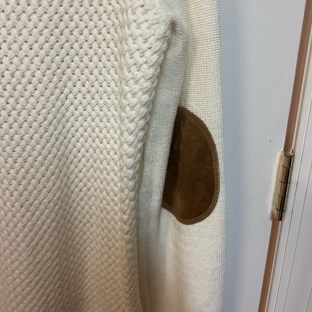 White Sweater With Unique Elbow Patches - image 4
